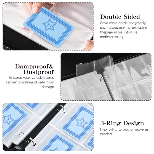 Trading Card Binder 9 Pocket, 900 Pocket Card Holder with 50 Removable Sleeves,PU Waterproof Card Book,3-Ring Zipper Collectible Trading Card Album for Adult Gift (Blue-1) - color: Blue-1, size: 9 Pocket, 900 Cards