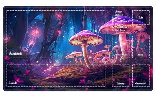 Playmat with Zones for MTG Card Game Playing, 24"x14" Commander Deck Gaming Desk Duel Mat for Beginner, Pink Glowing Magical Mushroom - color: Pink Glowing Magical Mushroom, size: 24"X14" With Zones