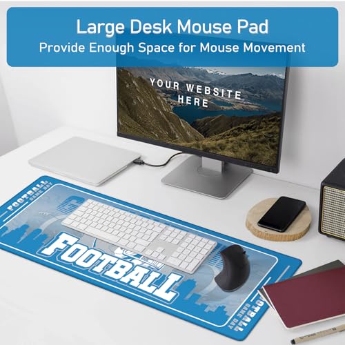 Football Desk Mat, Large Stitched Edges Gaming Mouse Pad, Blue City Design Keyboard Mat for Laptop Computer Desktop - 31.5x12 Inch for Football Fans - color: Blue Football