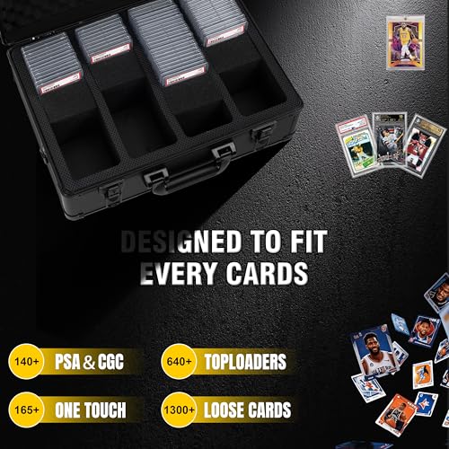 Graded Card Storage Box – Aluminum Alloy Trading Cards Case Holds 140+ Graded Cards, Sports Card Storage Box with Lock, Fits PSA, CSG, BGS (Large Black) - color: 4 Row-Black