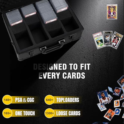 Graded Card Storage Box – Aluminum Alloy Trading Cards Case Holds 140+ Graded Cards, Sports Card Storage Box with Lock, Fits PSA, CSG, BGS (Large Black) - color: 4 Row-Black
