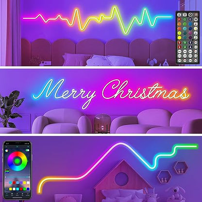 AILBTON 200Ft Neon Rope Lights,Flexible Led Rope Lights Control with App/Remote,Multiple Modes Music Sync Gaming RGB Led Neon Lights for Bedroom Outdoor - size: 200FT