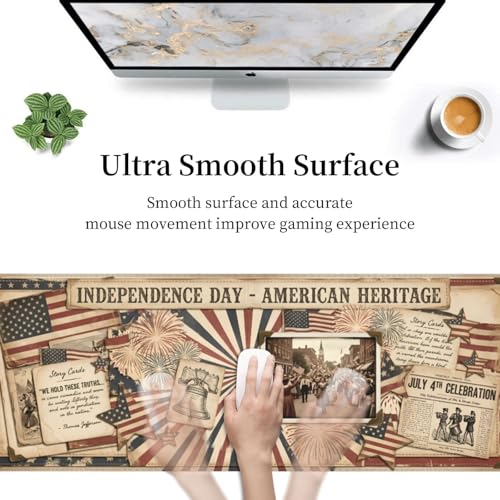 Independence Day American Flag Gaming Mouse Pad, Large Extended Desk Mat (31.5x11.8 in), Non-Slip Rubber Base Stitched Edges Mousepad - color: 11