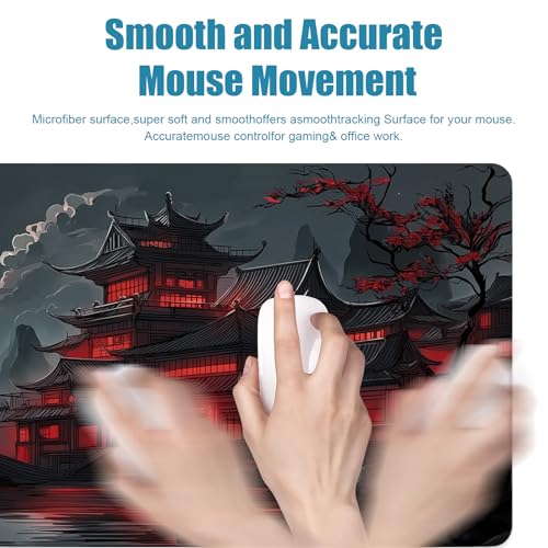 Gaming Mouse Pad, Large Desk Mat, Japanese XL Extended Big Mousepad with Non-Slip Rubber Base Stitched Edges, Laptop Computer Keyboard Mat, Office&Home, 31.5x11.8in - color: Red Moon