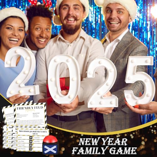 Syhood New Year Friendly Feud Card Game with 2 Answer Buzzers, New Years Eve Family Trivia Quiz Game Night, Fun Party Activities for Adults, Office, Classroom, Large Group and Team Building - style: New Year