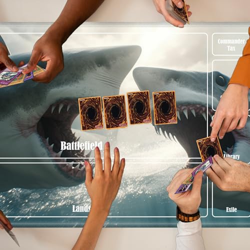 Board Game Mat TCG Playmat Plus 50 Pcs Card Sleeves, 24 x 14 inches Table Mats Games Mousepad with Zones Smooth Surface for MTG RPG CCG Trading Card Game Play Mats, Sharks - color: Sharks, size: Zone 1