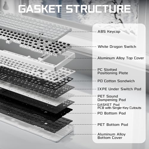 LEOBOG HI98C Pro Wireless Mechanical Gaming Keyboard, Tri-Mode Wired/2.4G/BT5.0 Hot Swappable Aluminum Keyboards with Number Pad, RGB Backlit Gasket Mount White Custom Keyboard for PC Gaming & Office - color: White