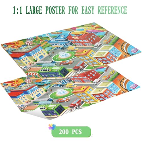 Jigsaw Puzzle Suitable for Children Aged 6-8. for Children Aged 8-10 - City Scenery 200-piece Jigsaw Puzzle. an Educational Toy Suitable for Boys and Girls, a Learning aid. - color: Traffic