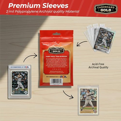 Cardboard Gold 2-Mil Tabbed Sleeves for Semi Rigid Card Holder Compatible with Card Saver 1 and Toploader for Grading Submissions - Archival Safe Pull Tab Design - 1000 Count - size: 1000 Sleeves