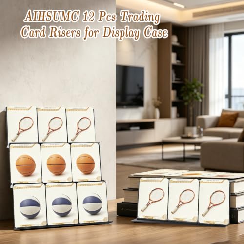 12 Pcs Trading Card Risers for Display Case, Acrylic Display Risers for Sports Cards, Black Tiered Display Stand for Cases & Retail Glass, Graded Card Display Stand for Cardshow Vendor
