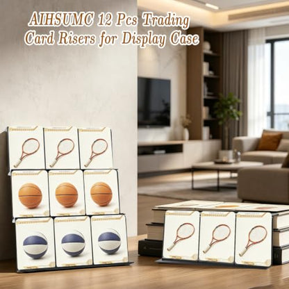 12 Pcs Trading Card Risers for Display Case, Acrylic Display Risers for Sports Cards, Black Tiered Display Stand for Cases & Retail Glass, Graded Card Display Stand for Cardshow Vendor
