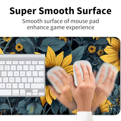 Sunflower Yellow Flowers for MTG & TCG Playmat Mouse Pad,BFDHGQZC 24" x 14" Game Mat for MTG/RPG/CCG Trading Card Game Playmats Table Mat Perfect for Card Games Video Games Computer Office - color: Sunflower Yellow Flowers