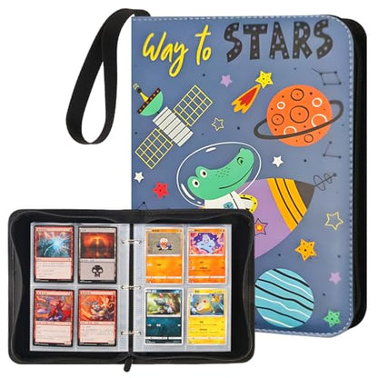 4-Pocket Card Binder with 50 Removable Pages, Holds 400 Cards | Fits trading, sports, gaming and collectible cards. Great for boys and girls to organize and protect collections(Stars) - color: Way to Stars