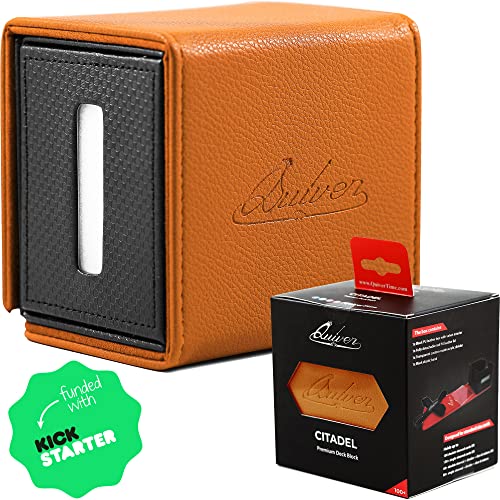 Quiver Time Orange Citadel Deck Block for Magic: the Gathering Cards - TCG 100+ Premium Commander Deck Box, MTG Deck Box for Cards, Dice & Tokens, Custom Divider, Magnetic Closure - color: Orange