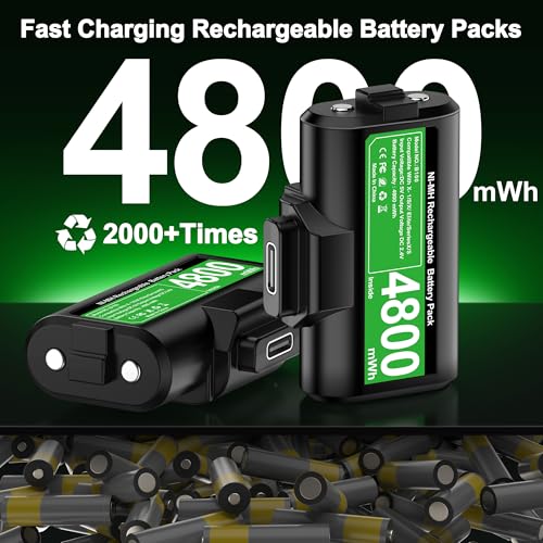 DINOSTRIKE Rechargeable Xbox Controller Battery Pack with 4 Back Covers and a USB C Charging Cable, 2x4800mWh Xbox One Controller Battery Play and Charger kit for Xbox Series X