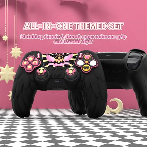 PlayVital Magic Wings Protective Silicone Cover Skin for ps5 Controller – Soft Anti-Slip Grip Protector Case for ps5 Controller with Thumbstick Caps & Stickers, Charging Station Compatible - Black - color: Black