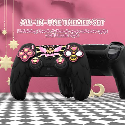PlayVital Magic Wings Protective Silicone Cover Skin for ps5 Controller – Soft Anti-Slip Grip Protector Case for ps5 Controller with Thumbstick Caps & Stickers, Charging Station Compatible - Black - color: Black