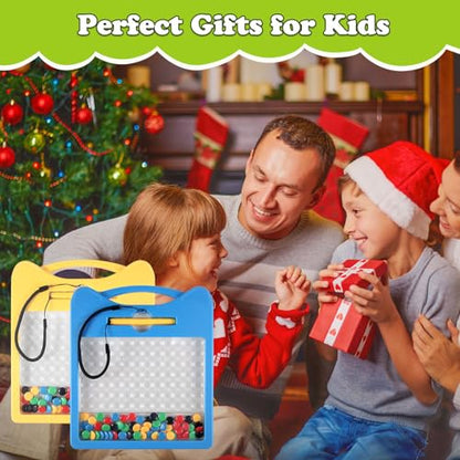 Magnetic Drawing Board for Kids, Toddler Magnet Doodle Board with Beads and 2 Pens, Magnetic Dot Art, Preschool Learning ABC Numbers for 3 4 5 6 Years Old Girls Boys (Yellow) - color: Yellow
