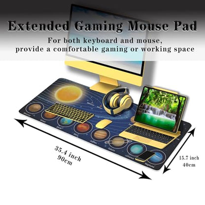 Biggest Mouse Pad - Yellow Pc Desk Mat, 900X400mm Waterproof Non-Slip Rubber Base, 35.4" X 15.7" for Work, Game, Office Galaxy Solar System Planets - color: Galaxy Solar System Planets