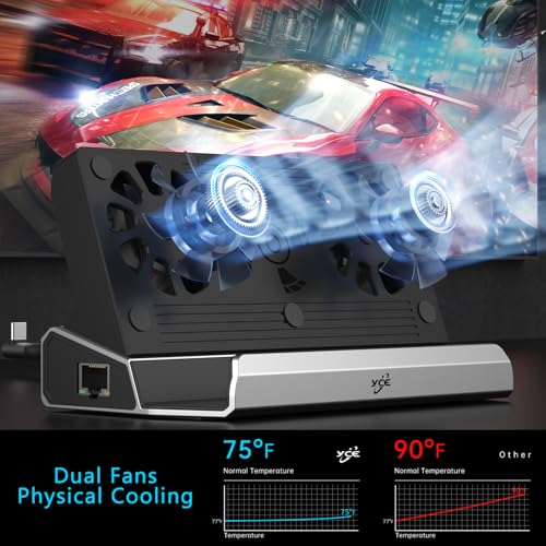 YCE 12-in-1 for ROG Ally X/Ally/Steam Deck Dock/Legion Go, RGB Cooling Fan | 4K@60Hz, Gigabit Ethernet, 100W PD, 3x USB 3.0 – for Steam Deck OLED, Switch 2, Go S, MSI Claw - color: 12-in-1 Dual Cooling Fan