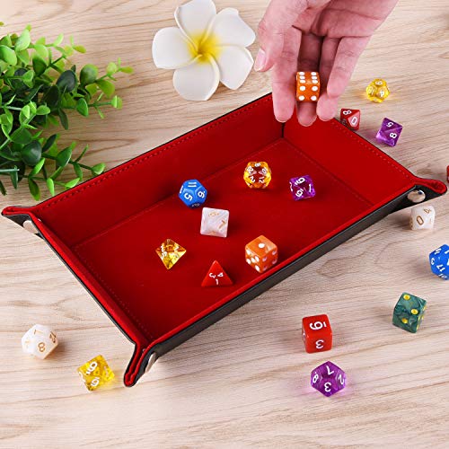 SIQUK Double Sided Dice Tray Folding Rectangle PU Leather and Burgundy Velvet Dice Holder - color: Burgundy