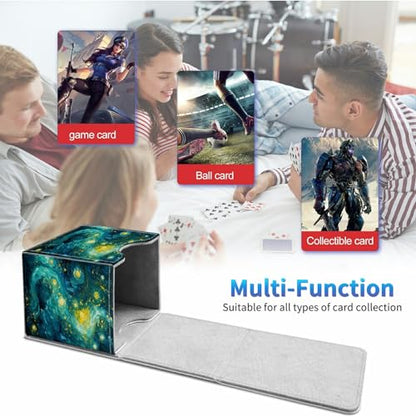 Card Deck Box for Trading Cards,MTG Commander Deck Box Fits 100+ Single Sleeved Cards,Leather Magnetic Card Storage Box for YuGiOh TCG CCG Cards,Green Starry Night - color: Green Starry Night