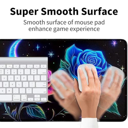 Blue Roses with Moon and Stars for MTG & TCG Playmat Mouse Pad,BFDHGQZC 24" x 14" Game Mat for MTG/RPG/CCG Trading Card Game Playmats Table Mat Perfect for Card Games Video Games Computer Office - color: Blue Roses With Moon and Stars