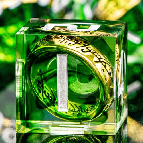 Magic Golden Ring DND Dice Set with Case, Green Resin Sharp Edge D and D Dice for use with D&D Tabletop Games Lord Handmade Polyhedral Dice Set D20 D12 D10 D8 D6 D4 - color: Ring - Green-2