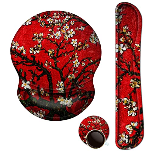 Upgraded Wrist Rest Support for Mouse Pad & Keyboard, Ergonomic Gel Mousepad Non-Slip Rubber Base Home,Office Pain Relief, Easy Typing Cushion Neoprene, Soft Memory Foam, Red Van Gogh Painting - color: Red Van Gogh Painting