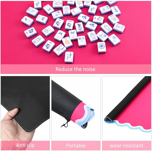 TIASUSAN Mahjong Mat (31.5” x 31.5”) with Black Carrying Bag, Anti-Slip, Mahjong Mat for Table, Poker, Board Games, Dominoes, and Card Games - color: Magenta