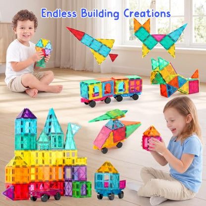 Bmag Magnetic Tiles Building Blocks Set with 2 Cars 100Pcs, Designed for Open-Ended Building and Versatile Play, Gifts for STEM Support and Parent-Child Interaction for Kids Aged 3+ - size: 100
