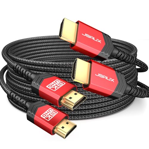 JSAUX 10K HDMI Cables 2.1 10FT 2-Pack 48Gbps 8K@60Hz 4K Ultra High Speed Cords(7680x4320, 4K@120Hz) eARC HDR10 HDCP 2.2 & 2.3 3D, Compatible with PS5/PS4/X-Box/Roku TV/HDTV/Blu-ray/LG | 48Gbps Cords for PS5/PS4 Roku TV HDTV Blu-ray LG Samsung QLED, 7680x4
