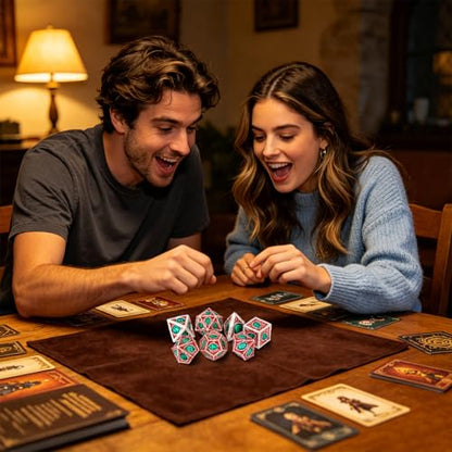 Red Green Dragon Eyes Metal Dice Set, Cool 7 Pcs Polyhedral Dice with Bag, Board Game Accessory, Great Gifts for DND RPG Fans, Birthday Gifts for Him Men Women - color: Red Green Metal