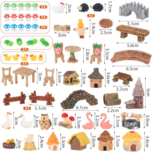 84 Pcs Fairy Garden Accessories, Miniature Village Starter Kit with Moss Model Tree Tiny Resin Animal Figures, DIY Bonsai Micro Landscape Ornament for Terrarium Succulent Dollhouse Craft