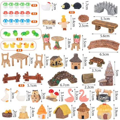 84 Pcs Fairy Garden Accessories, Miniature Village Starter Kit with Moss Model Tree Tiny Resin Animal Figures, DIY Bonsai Micro Landscape Ornament for Terrarium Succulent Dollhouse Craft