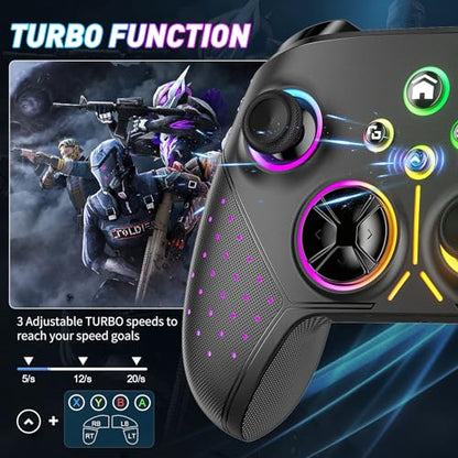 Nonbliep LED Wireless for Xbox Controller, Compatible with Xbox Series X|S, Xbox One, Windows 10/11, Gaming Controller with Turbo, Macro, 3.5mm Audio Jack, Dual Vibration White