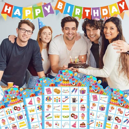 Blosssound 24 Players Birthday Bingo Games Happy Birth Day Bingo Cards for Adults Fun Birthday Party Game Family Activities Party Favors for Family Large Group Classroom - style: Birthday