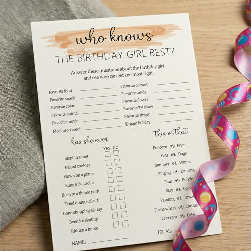Birthday Party Games for Adults, 25 Card Interactive Group Game Set for Milestone Celebrations - A07 - color: Who Knows Her Best2