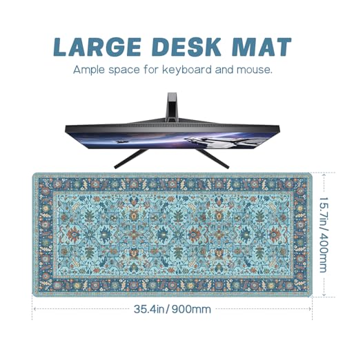Baziabbo Blue Cute Desk Mat,XXL Extended Large Mouse Pad,Gaming Mousepad with Stitched Edge,Non-Slip Rubber Base Keyboard Desk Pad for Home Office Study Game (Blue-A) - color: Blue-a
