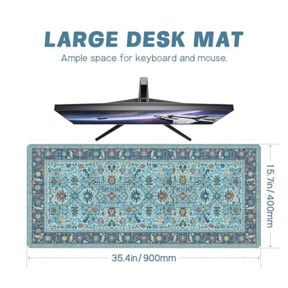 Baziabbo Blue Cute Desk Mat,XXL Extended Large Mouse Pad,Gaming Mousepad with Stitched Edge,Non-Slip Rubber Base Keyboard Desk Pad for Home Office Study Game (Blue-A) - color: Blue-a