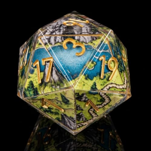 Map Landscape Sharp Edge Resin DND Dice Set 7PCS Polyhedral Dice for Tabletop RPG Games, Handmade Multi-Sided Dice for Dungeons Role Playing, Pathfinder, Gift for Gamers - color: Map