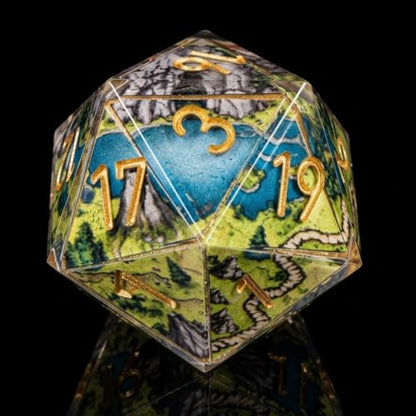 Map Landscape Sharp Edge Resin DND Dice Set 7PCS Polyhedral Dice for Tabletop RPG Games, Handmade Multi-Sided Dice for Dungeons Role Playing, Pathfinder, Gift for Gamers - color: Map