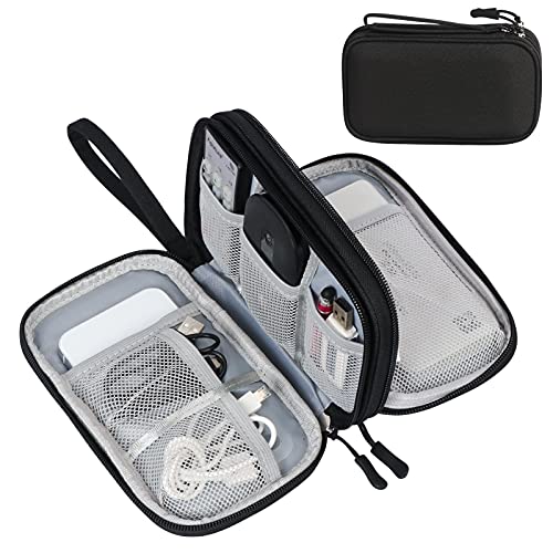 FYY Electronic Organizer, Travel Tech Pouch Bag, Cable Organizer Black | Wrist Strap, Waterproof, Double Layers Portable Electronics Travel Carrying Case for Cord, Charger, Daily Business Trips Use - color: Black, size: 9.1"L x 5.9"W x 3.15"H