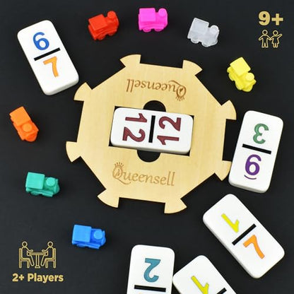Queensell Mexican Train Dominoes Set with Numbers, Double 12 Dominoes Sets for Adults, Mexican Domino Train for Adults and Family - Domino Sets 91 Tiles with Aluminum Case - style: Double 12 Numbers