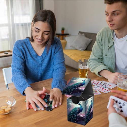 Card Deck Box for Trading Cards,MTG Commander Deck Box Fits 100+ Single Sleeved Cards,Leather Magnetic Card Storage Box for YuGiOh TCG CCG Cards,Peacock - color: Peacock