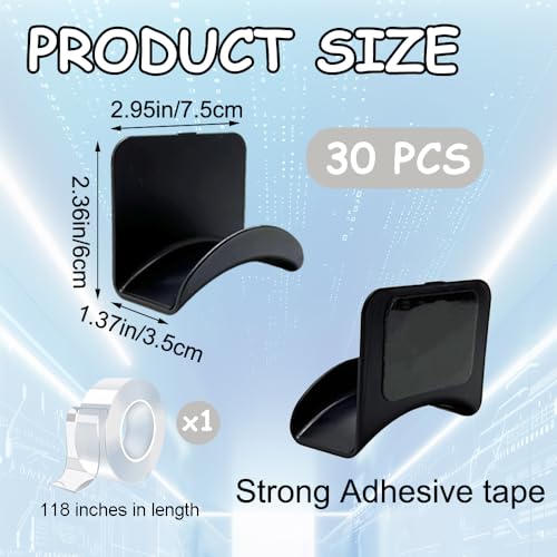 12 PCS Headphone Wall Hangers with Nano Tape, Adhesive Gaming Headphone Stand Headset Holder Hook Wall Desk Closet Door Mount for Most Headphone Controller Hat Baseball Caps (Black)