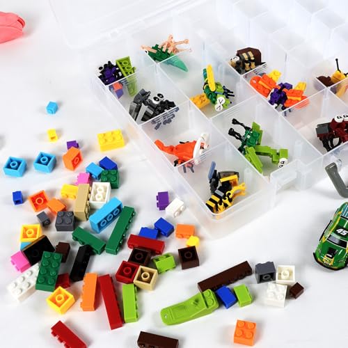 CGCG 2-Pack 48-Compartment Clear Plastic Organizer Box 14.37x10.63 | Storage case with handles, removable dividers for miniatures, small toy, fishing tackle, diamond painting, pencils, crafts
