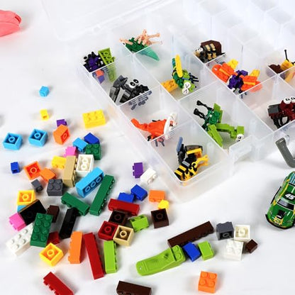CGCG 2-Pack 48-Compartment Clear Plastic Organizer Box 14.37x10.63 | Storage case with handles, removable dividers for miniatures, small toy, fishing tackle, diamond painting, pencils, crafts