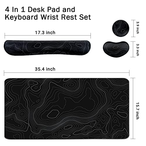 Topographic Large Mouse Pad and Keyboard Wrist Rest, Desk Pad for Keyboard and Mouse, 4-in-1 Large Gaming Mouse Pad with Wrist Support, Non-Slip Desk Mat for Home Office Study Game-Topographic Contour - color: Topographic Contour