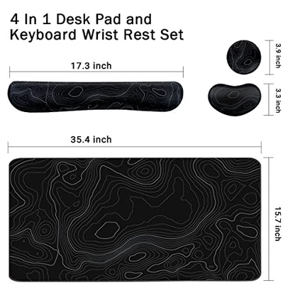 Topographic Large Mouse Pad and Keyboard Wrist Rest, Desk Pad for Keyboard and Mouse, 4-in-1 Large Gaming Mouse Pad with Wrist Support, Non-Slip Desk Mat for Home Office Study Game-Topographic Contour - color: Topographic Contour
